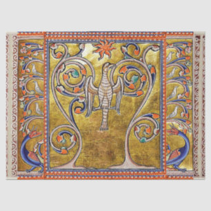 MEDIEVAL BESTIARY, PHOENIX ON TREM OF LIFE, DRAGON SEIDENPAPIER