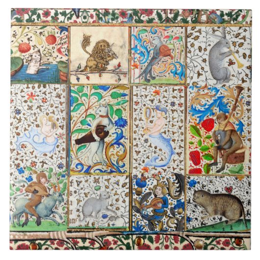 MEDIEVAL BESTIARY PLAYING MUSICAL INSTRUMENTS FLIESE (Vorderseite)