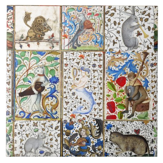 MEDIEVAL BESTIARY PLAYING MUSICAL INSTRUMENTS FLIESE (Vorderseite)