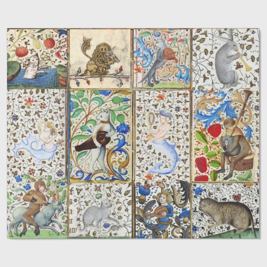 MEDIEVAL BESTIARY PLAYING MUSICAL INSTRUMENTS GESCHENKPAPIER (Flach)