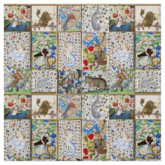 MEDIEVAL BESTIARY PLAYING MUSICAL INSTRUMENTS STOFF (Muster)