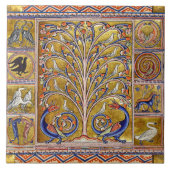 MEDIEVAL BESTIARY,VÖGEL AUF BAUM DES LEBENS,DRAGON FLIESE (Vorderseite)