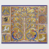 MEDIEVAL BESTIARY,VÖGEL AUF BAUM DES LEBENS,DRAGON GESCHENKPAPIER (Flach)