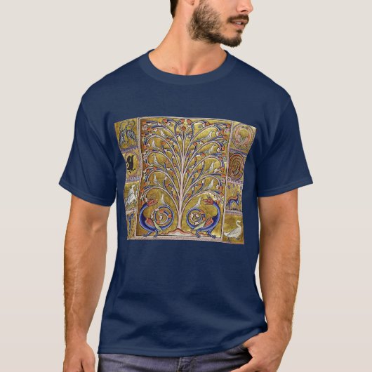 MEDIEVAL BESTIARY,VÖGEL AUF BAUM DES LEBENS,DRAGON T-Shirt (Vorderseite)