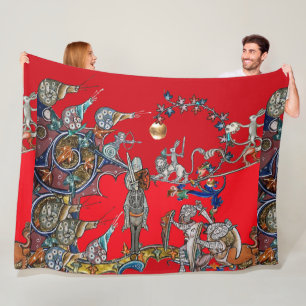 MEDIEVAL BESTIARY WAR, KNIGHTS, GIANT SNAILS Green Fleecedecke