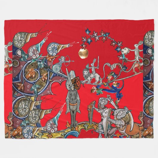 MEDIEVAL BESTIARY WAR, KNIGHTS, GIANT SNAILS Green Fleecedecke (Vorderseite (Horizontal))