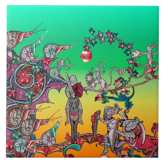 MEDIEVAL BESTIARY WAR, KNIGHTS, GIANT SNAILS Green Fliese (Vorderseite)