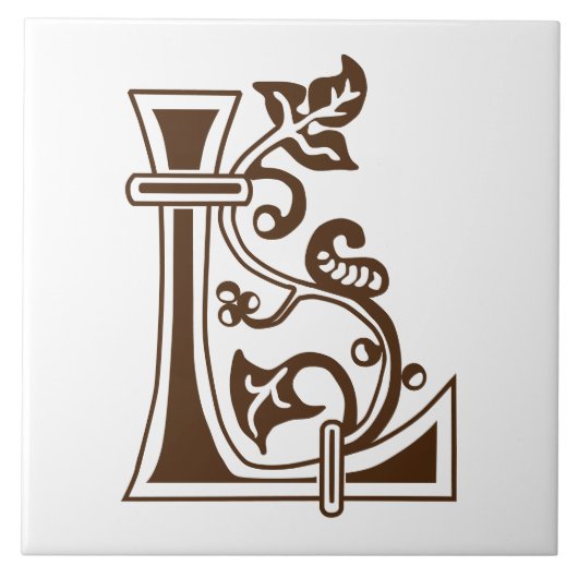 Medieval Botanical Decorative Capital L Fliese (Vorderseite)