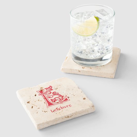 Medieval Botanical Decorative Capital L Steinuntersetzer (Seitenansicht)