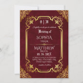 Medieval Burgundy Royal Gold Wedding Einladung (Vorderseite)