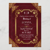 Medieval Burgundy Royal Gold Wedding Einladung (Vorne/Hinten)