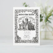 Medieval Castle Black White Illustration  Save The Date (Stehend Vorderseite)
