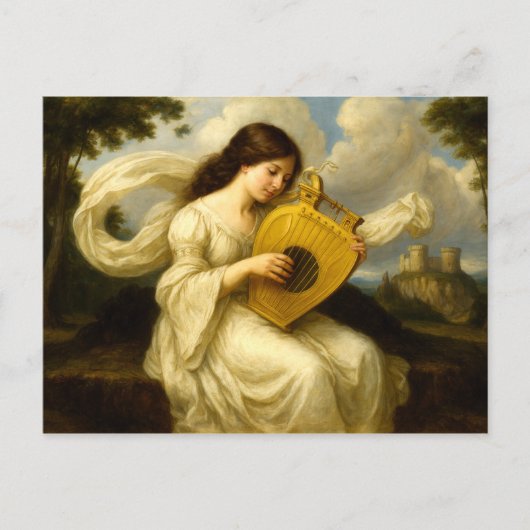 Medieval Castle Woman With Lyre Postkarte (Vorderseite)