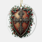 Medieval Christmas Shield with Gothic Cross  Keramik Ornament (Links)