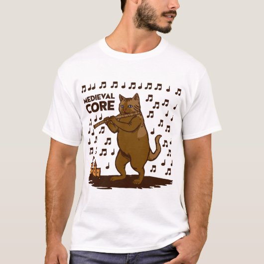 Medieval Core Funny Cat Playing Flute Art T-Shirt (Vorderseite)
