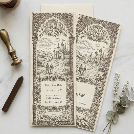 Medieval Crest Wedding Bookmark Save The Date Einladung