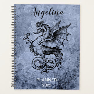 Medieval Dragon Distressed Blue Background Planner Planer