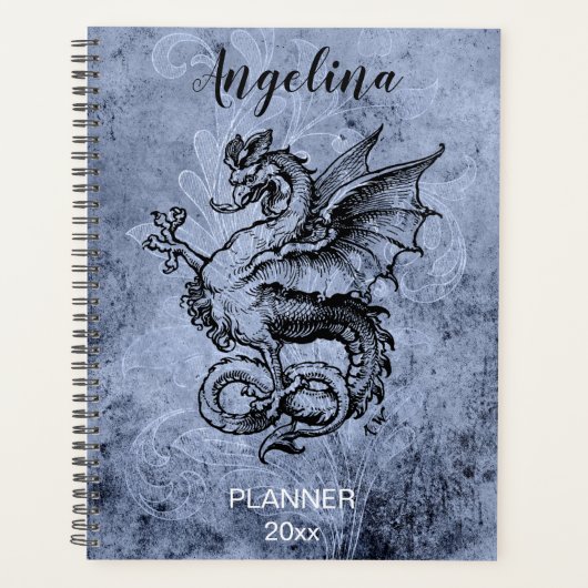 Medieval Dragon Distressed Blue Background Planner Planer (Vorderseite)