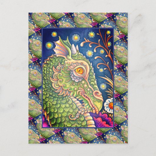 MEDIEVAL DRAGON HEAD PORTRAIT, WHIMSICAL FANTASY POSTKARTE (Vorderseite)