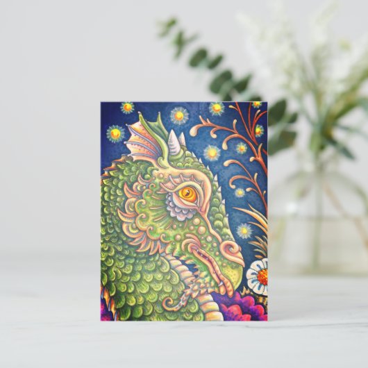 MEDIEVAL DRAGON HEAD PORTRAIT, WHIMSICAL FANTASY POSTKARTE (Stehend Vorderseite)