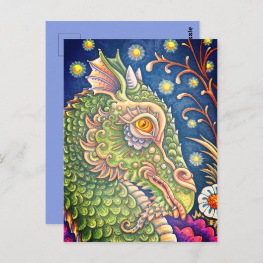 MEDIEVAL DRAGON HEAD PORTRAIT, WHIMSICAL FANTASY POSTKARTE (Vorne/Hinten)