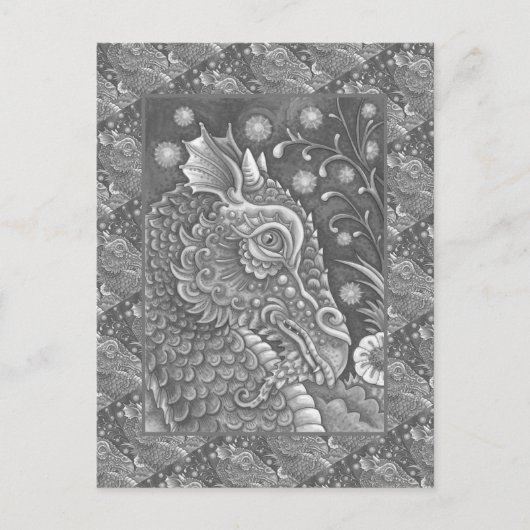 MEDIEVAL DRAGON HEAD PORTRAIT, WHIMSICAL FANTASY POSTKARTE (Vorderseite)