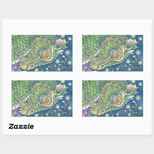 MEDIEVAL DRAGON HEAD PORTRAIT, WHIMSICAL FANTASY RECHTECKIGER AUFKLEBER (Blatt)