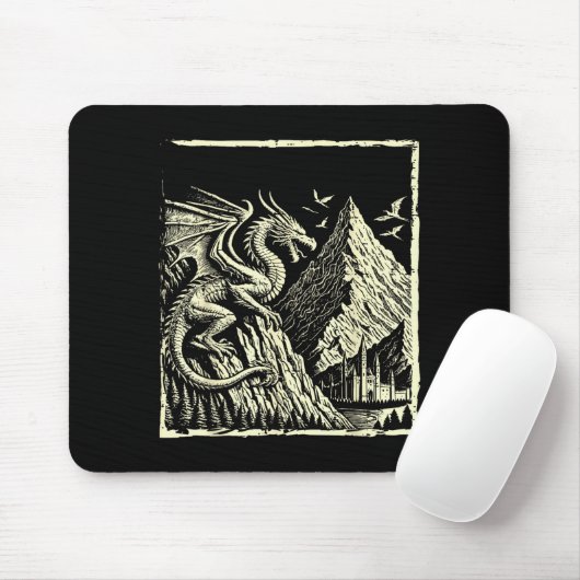Medieval Dragon Mountain Castle Mythical Men Women Mousepad (Mit Mouse)