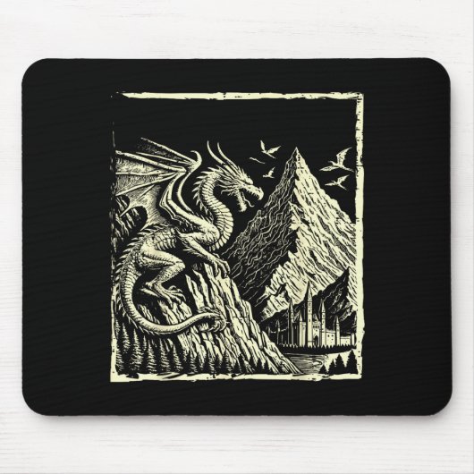 Medieval Dragon Mountain Castle Mythical Men Women Mousepad (Vorne)