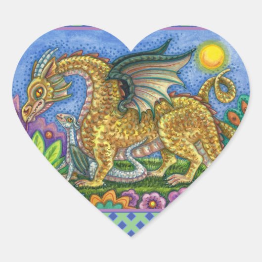 MEDIEVAL DRAGON & YOUNG, FARBIG FOLGART GARDEN Herz-Aufkleber (Vorderseite)