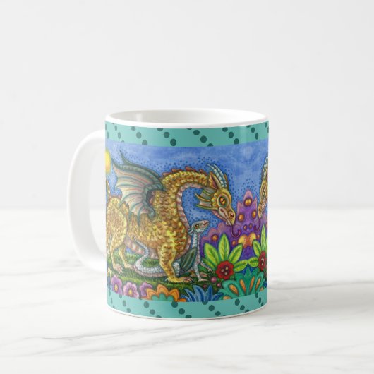 MEDIEVAL DRAGON & YOUNG, FARBIG FOLGART GARDEN KAFFEETASSE (Vorderseite Links)