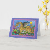 MEDIEVAL DRAGON & YOUNG, FARBIG FOLGART GARDEN KARTE (Gelbe Blume)
