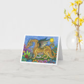 MEDIEVAL DRAGON & YOUNG, FARBIG FOLGART GARDEN KARTE (Gelbe Blume)