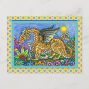 MEDIEVAL DRAGON & YOUNG, FARBIG FOLGART GARDEN POSTKARTE