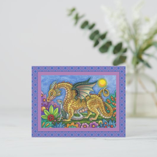 MEDIEVAL DRAGON & YOUNG, FARBIG FOLGART GARDEN POSTKARTE (Stehend Vorderseite)