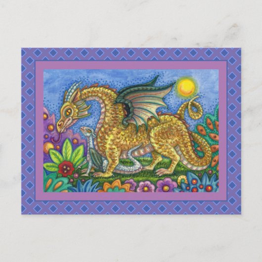 MEDIEVAL DRAGON & YOUNG, FARBIG FOLGART GARDEN POSTKARTE (Vorderseite)