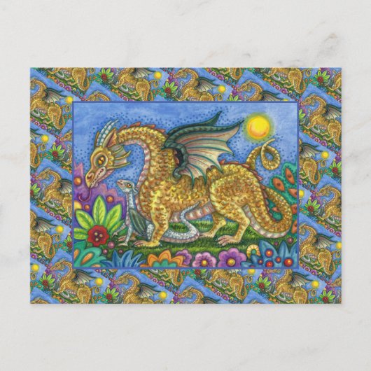MEDIEVAL DRAGON & YOUNG, FARBIG FOLGART GARDEN POSTKARTE (Vorderseite)