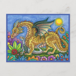 MEDIEVAL DRAGON & YOUNG, FARBIG FOLGART GARDEN POSTKARTE