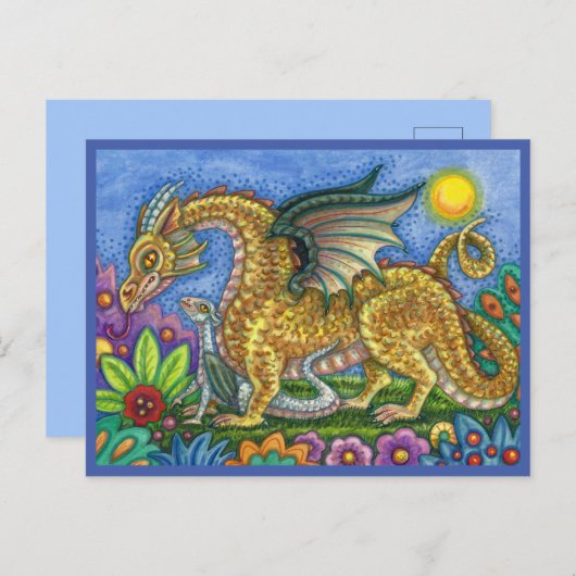 MEDIEVAL DRAGON & YOUNG, FARBIG FOLGART GARDEN POSTKARTE (Vorne/Hinten)