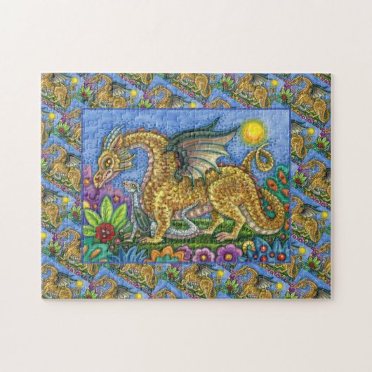 MEDIEVAL DRAGON & YOUNG, FARBIG FOLGART GARDEN PUZZLE (Horizontal)