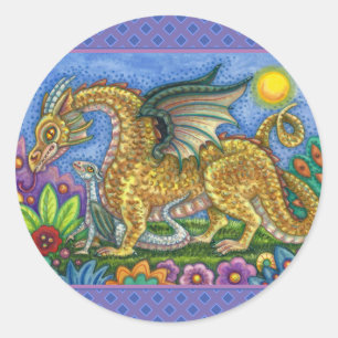 MEDIEVAL DRAGON & YOUNG, FARBIG FOLGART GARDEN RUNDER AUFKLEBER