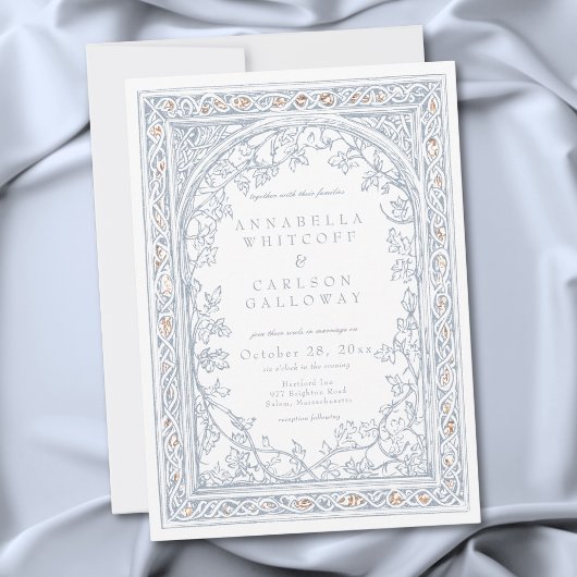 Medieval Fantasy Arch Blue & Gold Etching Wedding Einladung