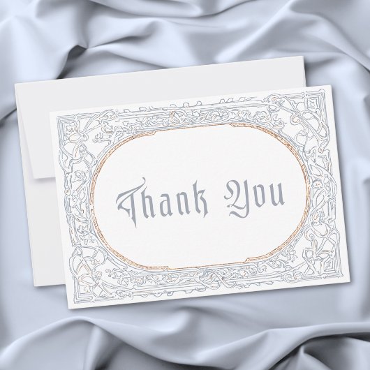 Medieval Fantasy Blue & Gold Etching Wedding Dankeskarte