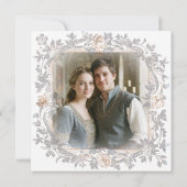 Medieval Fantasy Frame Blue Gold Etching Photo Save The Date (Rückseite)