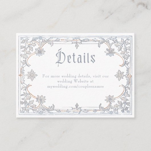 Medieval Fantasy Frame Blue Gold Etching Wedding Begleitkarte (Vorderseite)