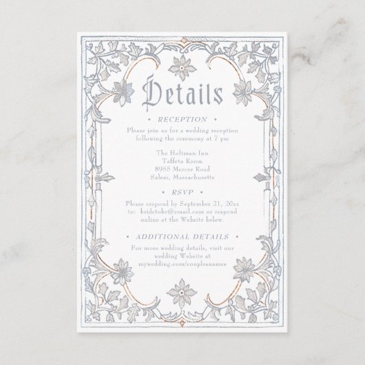 Medieval Fantasy Frame Blue Gold Etching Wedding Begleitkarte (Vorderseite)