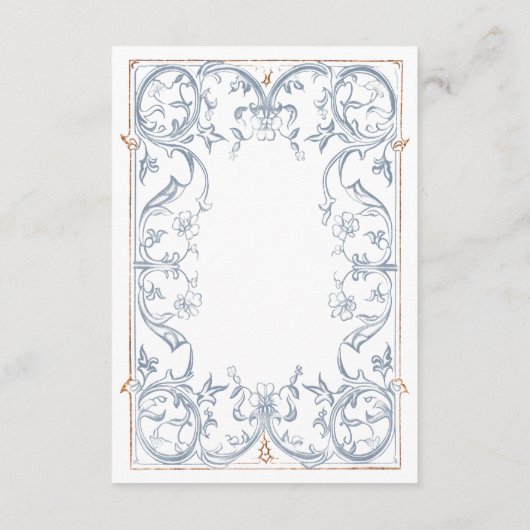 Medieval Fantasy Frame Blue Gold Etching Wedding Begleitkarte (Rückseite)
