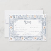 Medieval Fantasy Frame Blue Gold Etching Wedding RSVP Karte (Vorderseite)