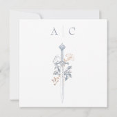 Medieval Fantasy Frame Blue Gold Etching Wedding Save The Date (Rückseite)