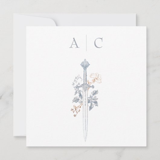 Medieval Fantasy Frame Blue Gold Etching Wedding Save The Date (Rückseite)